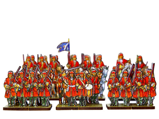 French Dragoons mounted and dismounted (red uniform)