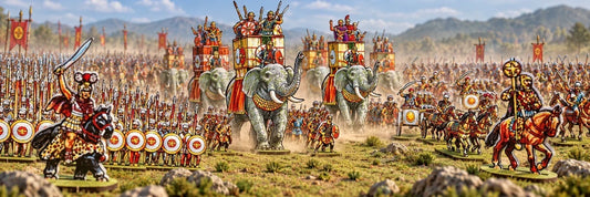 War elephant miniatures on the battlefield