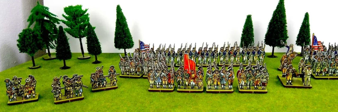 Infantry formations representing the early stages of American warfare before the rise of massed rifle tactics.